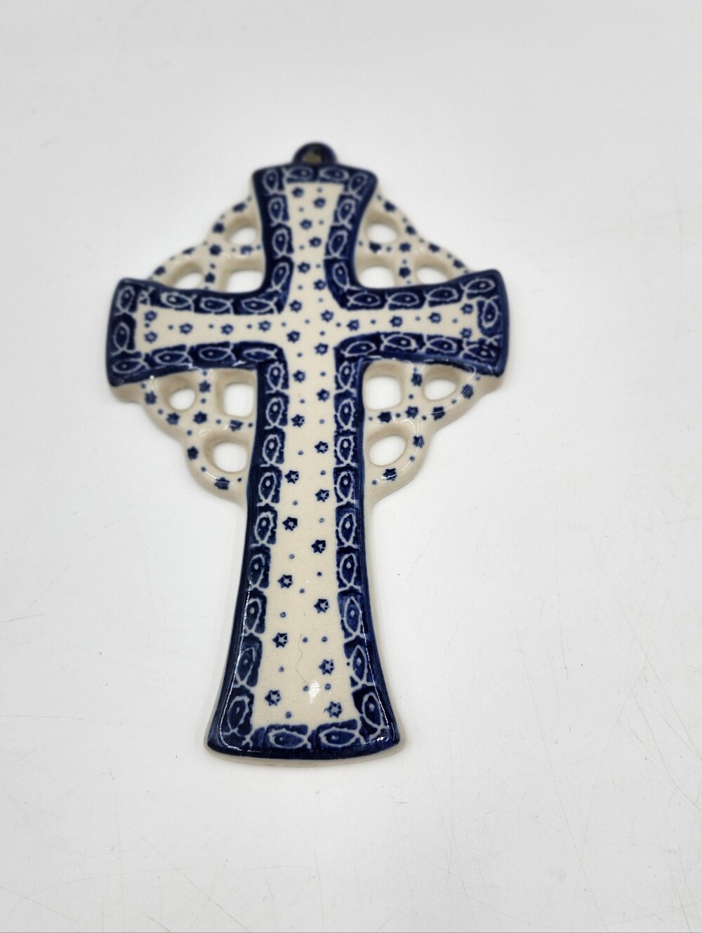 Vtg Polish Pottery Cross 9" Wall  Ceramic Cross Zaklady Boleslawiec Poland